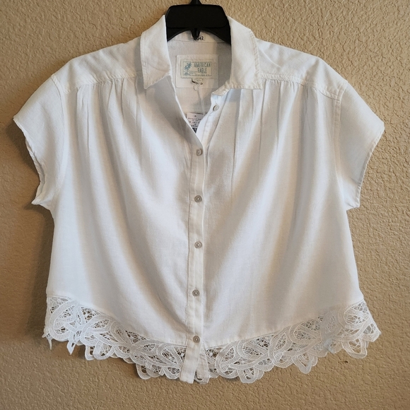 American Eagle Outfitters Tops - American Eagle White Crochet Trim Blouse Small Cottage Core.  Farmers Daughter
